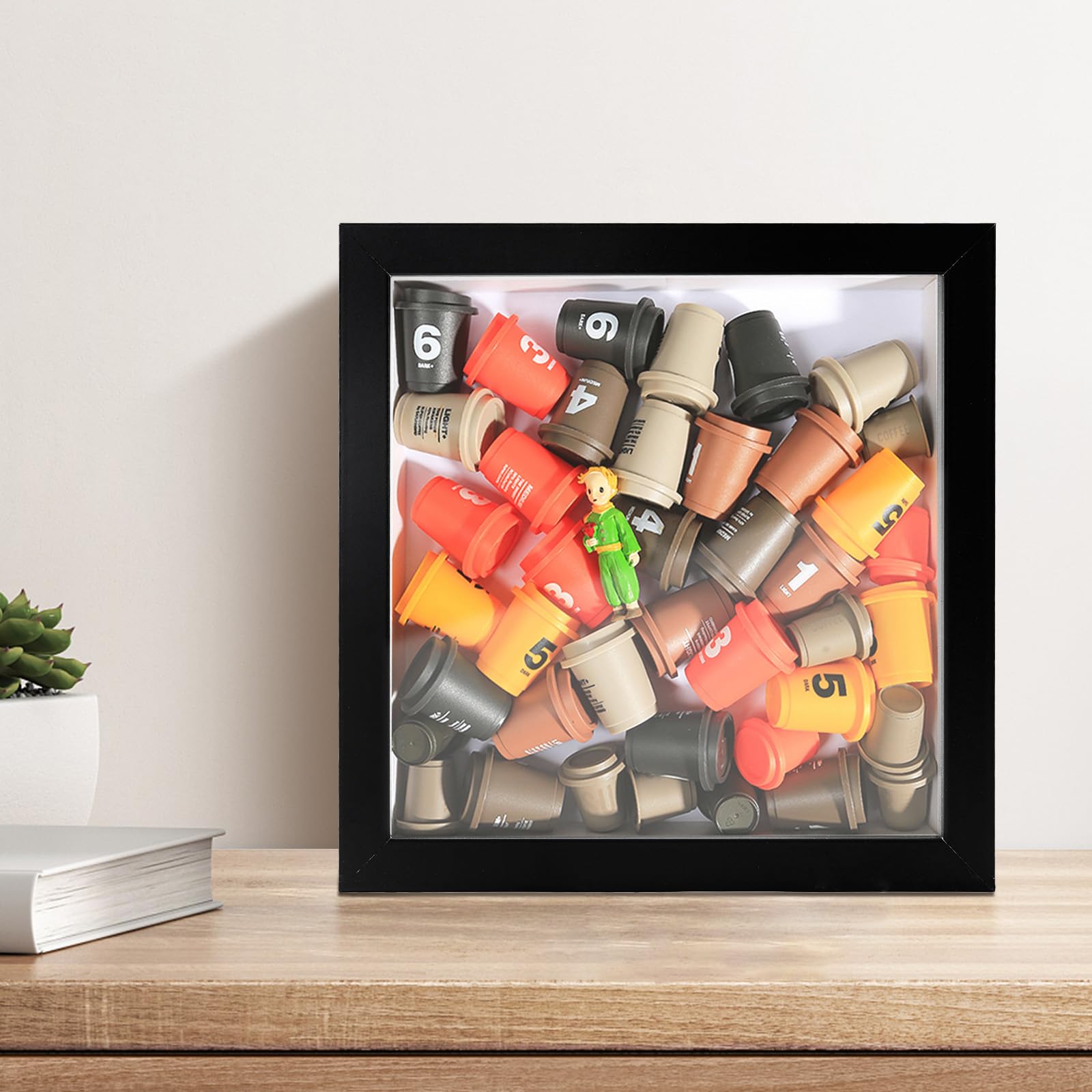 Muzilife 8x8 Inch Rustic Shadow Box Picture Frame - Wood & Glass Display Case for Wall or Tabletop - Perfect for Memorabilia, Pins, Awards, Medals, Wedding Keepsakes, Tickets & Photos (Black) - Ideal for Home Decor, Office Display & Gift Giving