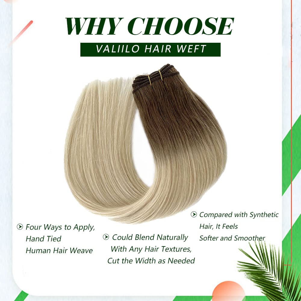 Ombre Sew in Hair Extensions 12inch 80g - Ash Brown to Platinum Blonde Highlights, 100% Real Human Remy Hair Weft Bundles for Natural Look | Perfect for Daily Wear, Parties & Special Occasions
