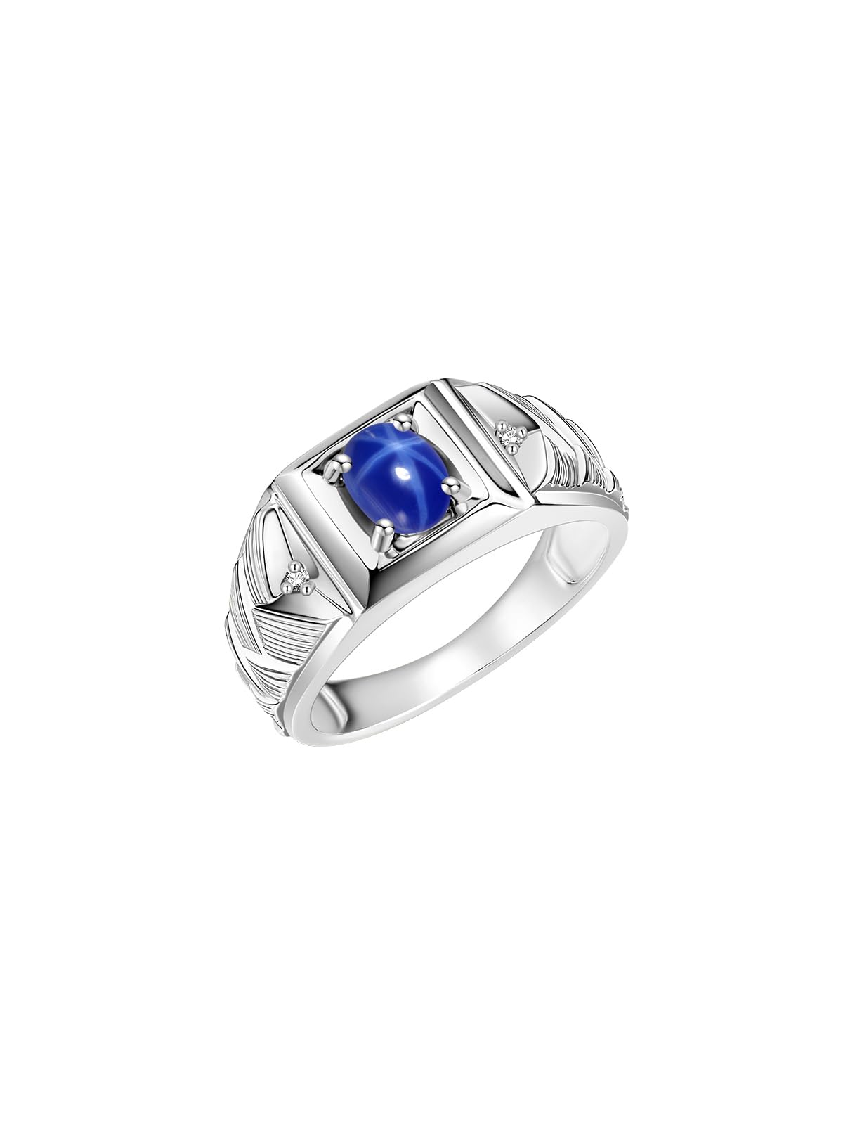 Rylos Men's Designer Weave Band 7X5MM Oval Gemstone & Diamond Ring - Sterling Silver Birthstone Rings for Men (Sizes 8-13) | Unique Handmade Jewelry for Weddings, Anniversaries & Gifts