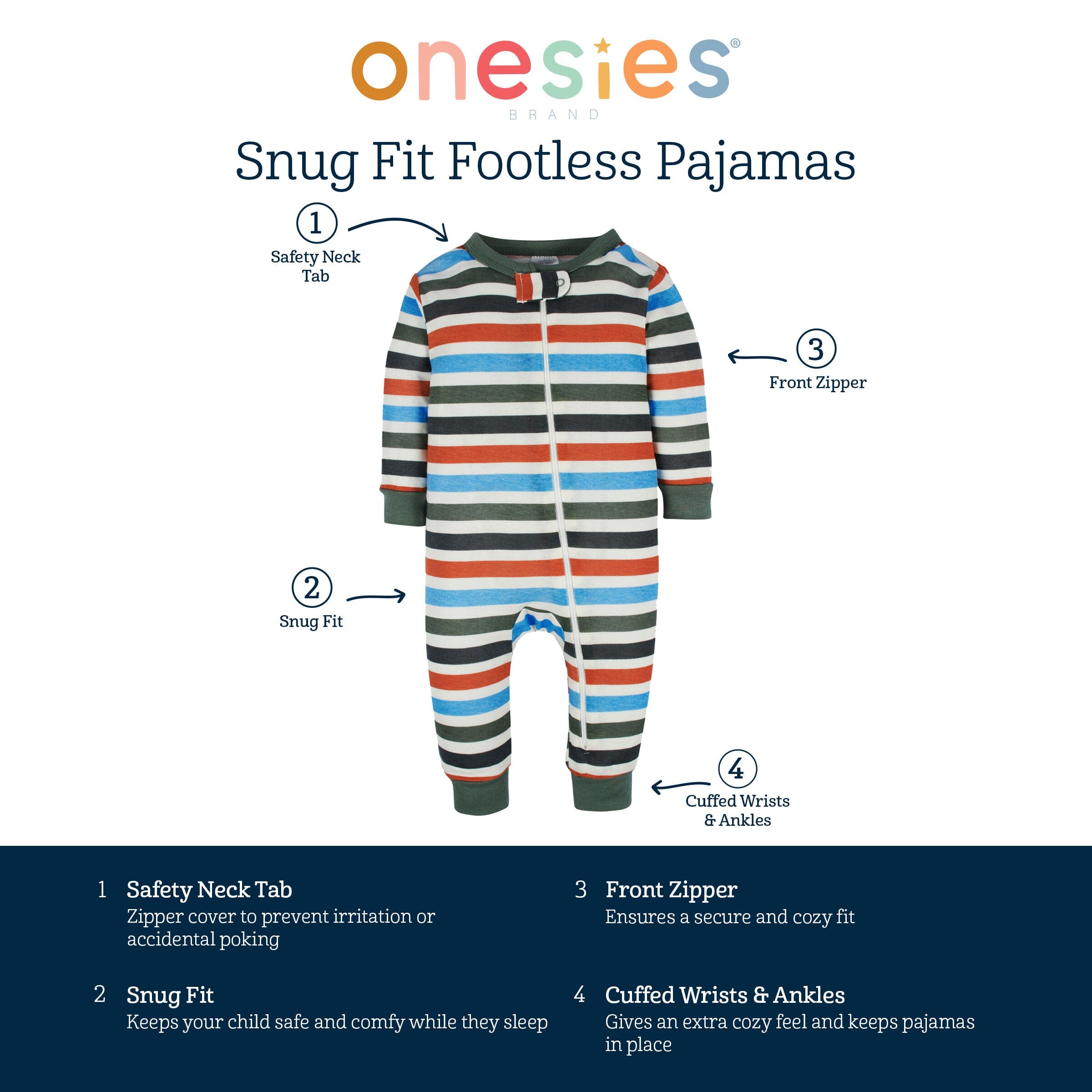 3 Pack Baby Neutral Goodnight Footless Pajamas - Soft Organic Cotton Sleepwear for Boys & Girls - Perfect for Nursery, Bedtime & Comfortable Sleep