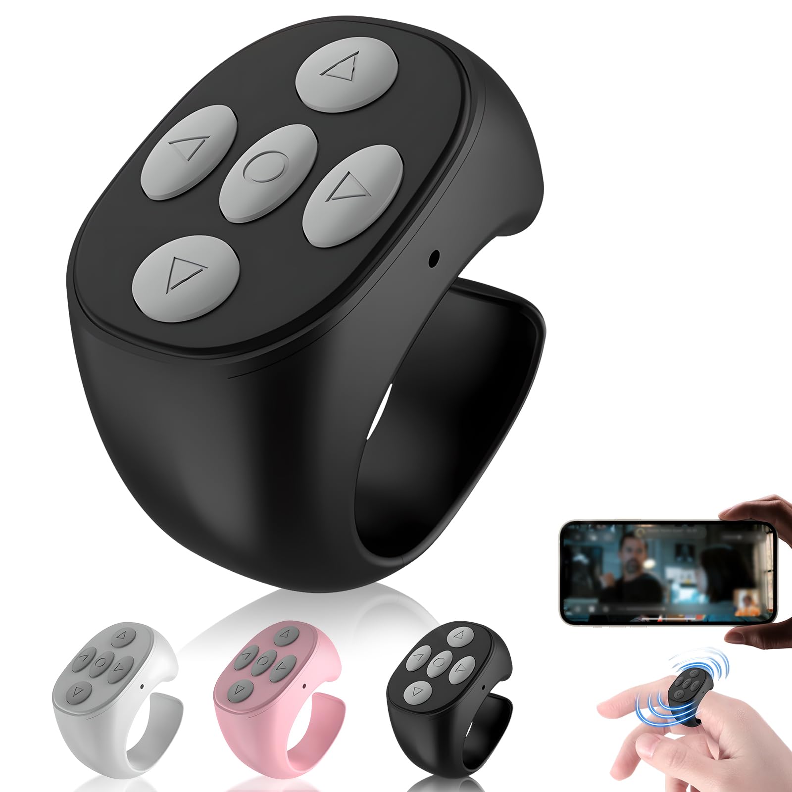 2025 New Wireless Bluetooth Remote Control Ring - Rechargeable Page Turner for Video Scrolling, Camera & Presentations - Black | Perfect for YouTube Creators, Online Teachers & Remote Work
