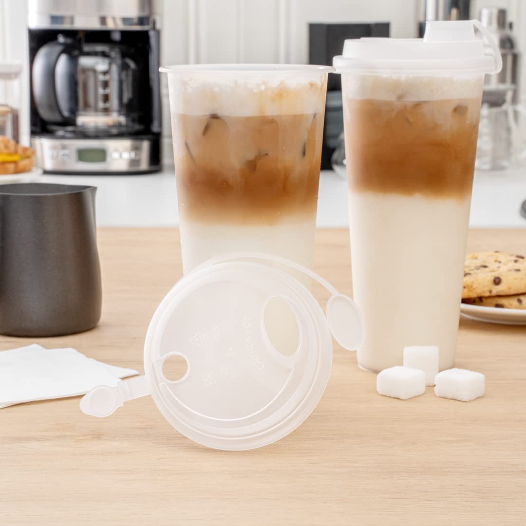 Restaurantware 500-Pack Leakproof Bev Tek Lids for 12oz/16oz/24oz Coffee Cups - 2-in-1 Design with Attached Stoppers, Clear Plastic Disposable Drink Lids (Cups Sold Separately) | Perfect for Coffee Shops, Cafes, Takeout & Office Break Rooms