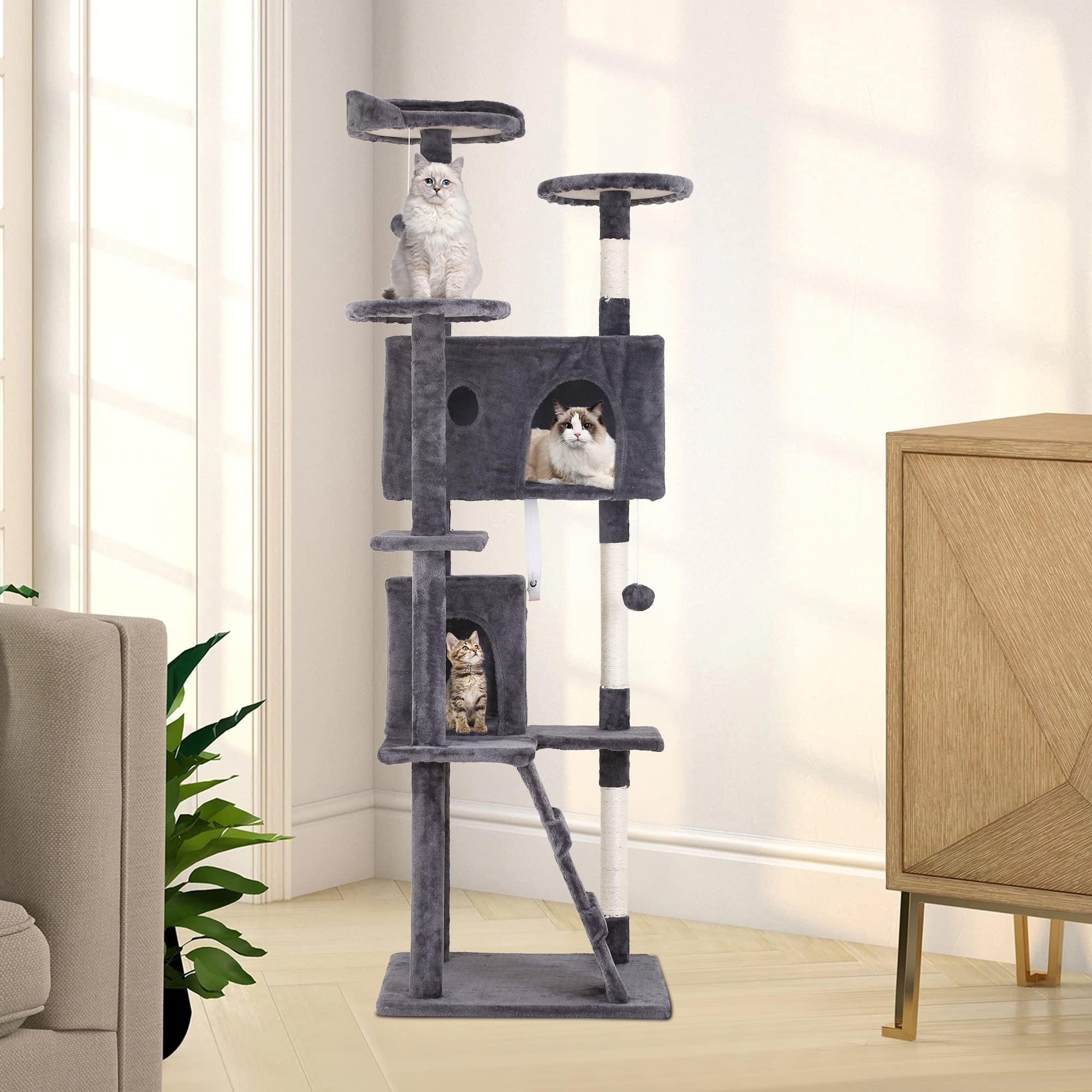 BestPet 70-inch Multi-Level Cat Tree Tower for Indoor Cats - Durable Cat Furniture with Scratching Posts, Condo & Fun Toys - Light Gray Activity Center for Kittens & Adult Cats - Perfect for Play, Exercise & Relaxation in Home or Apartment