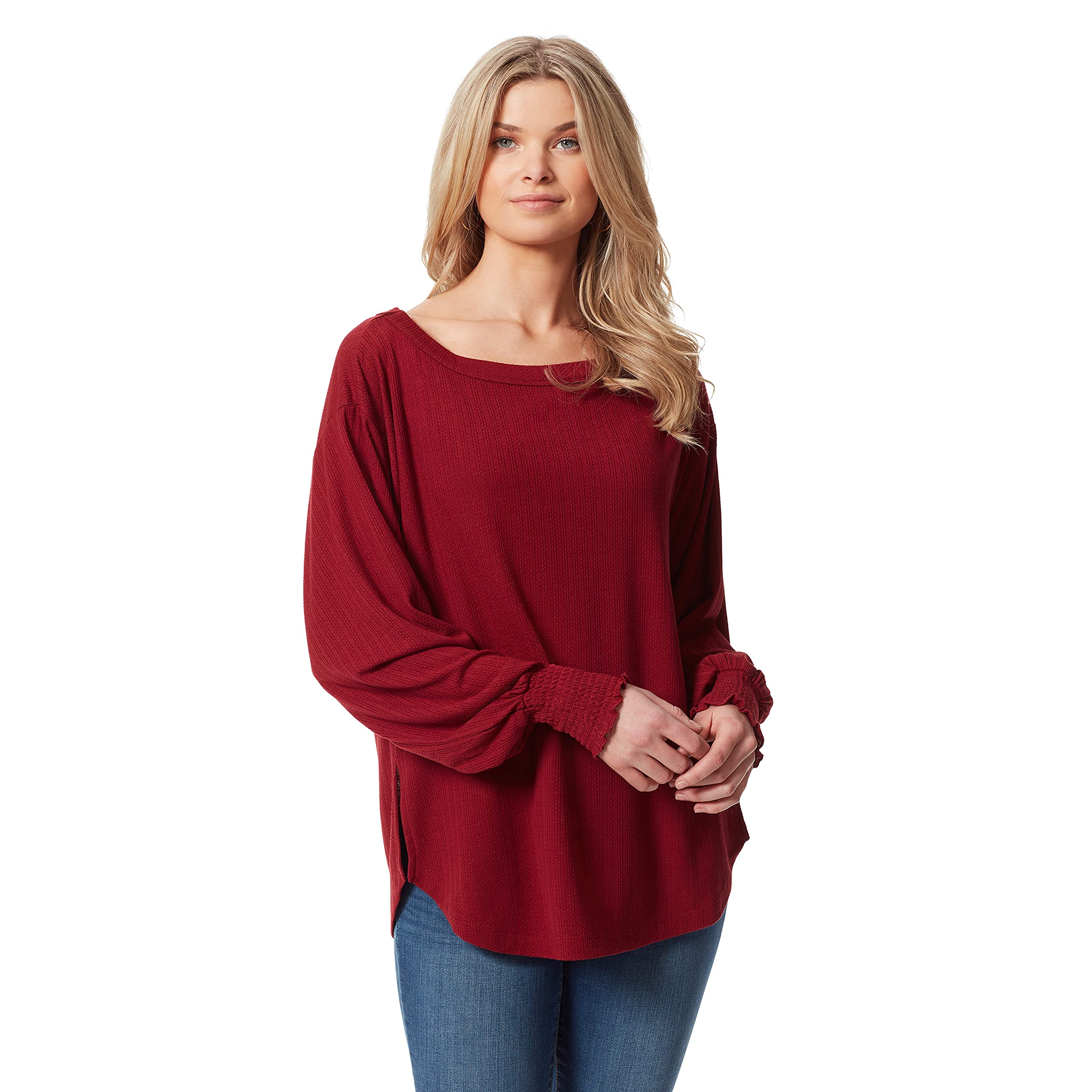 Jessica Simpson Women's Veera Boat Neck Long Sleeve Top - Flattering Casual Blouse for Work & Date Nights | Soft Stretch Fabric, Comfortable Fit for Everyday Wear