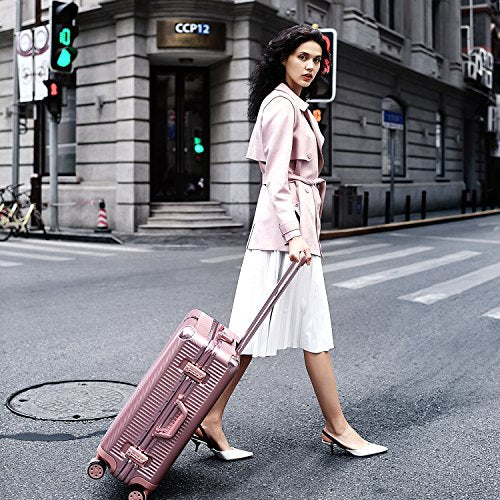 20 Inch Rose Gold Aluminum Frame Luggage - Durable PC Hardshell Spinner Suitcase with TSA Lock | Perfect for Air Travel, Business Trips & Vacation Carry-On