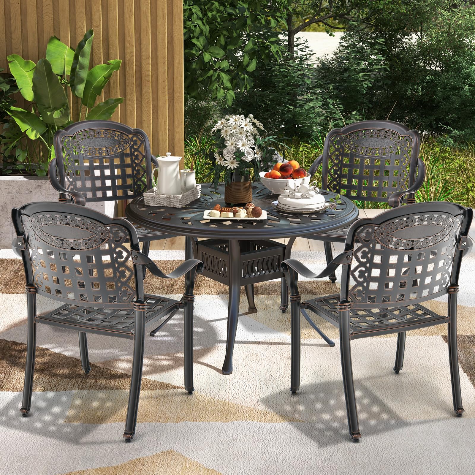 Tangkula 4-Piece Stackable Cast Aluminum Outdoor Dining Chairs Set with Armrests - Patio, Garden, Balcony & Backyard Furniture for Relaxing & Entertaining