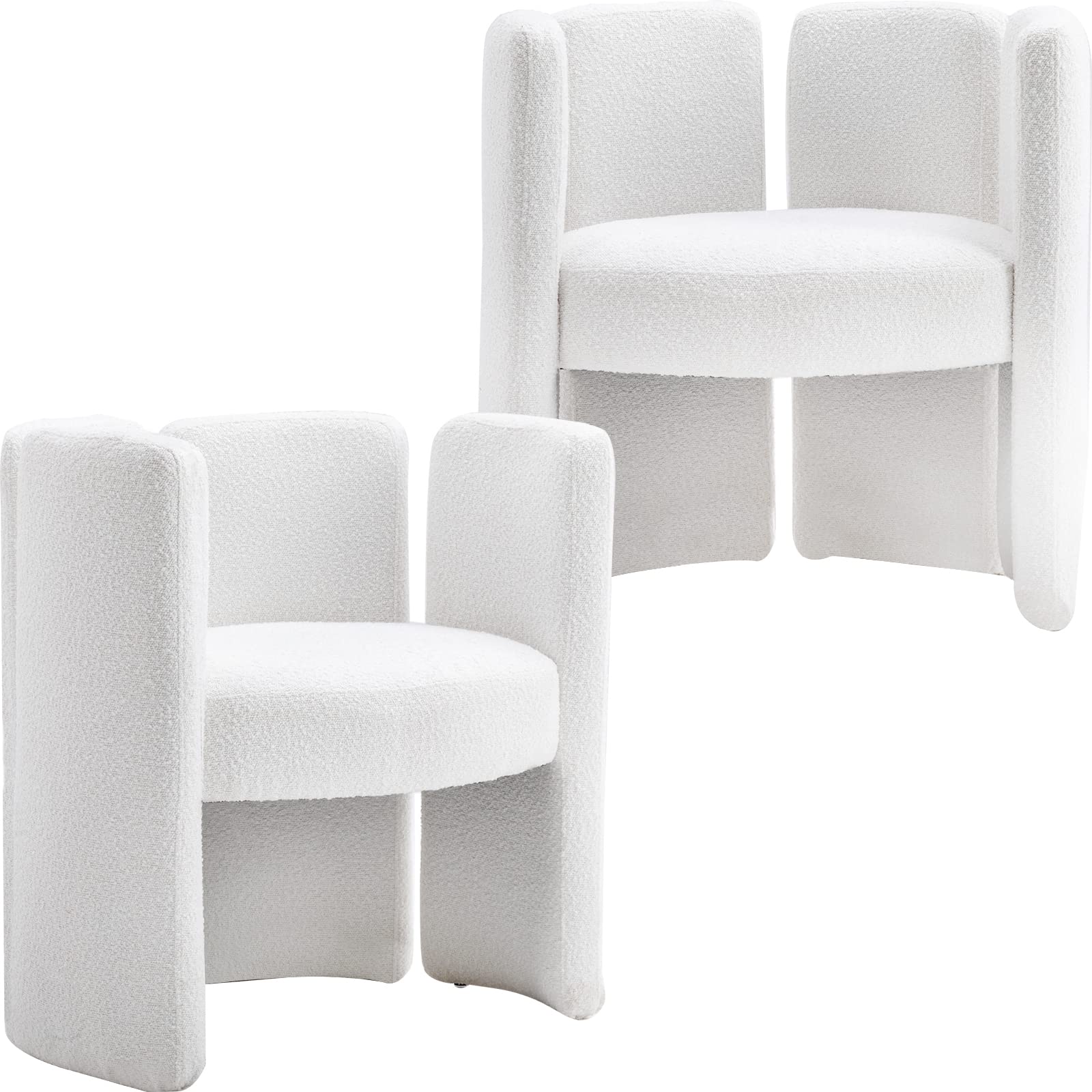 LZAREAL Modern Sherpa Accent Chairs Set of 2, Comfy Upholstered Barrel Side Chairs for Living Room, Bedroom, Office & Small Spaces - Soft Fur White - Perfect for Cozy Reading Nooks, Guest Seating & Apartment Decor