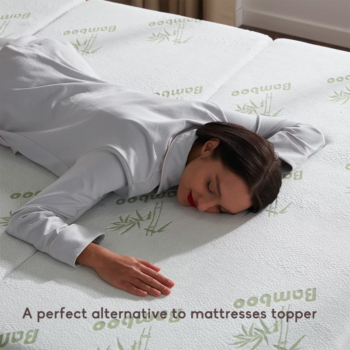 SINWEEK 4 Inch Memory Foam Folding Mattress with Storage Bag - CertiPUR-US Certified Foldable Floor Mattress Topper, Cooling Cover & Waterproof Lining for Guest Bed, Camping, Travel & Home Use