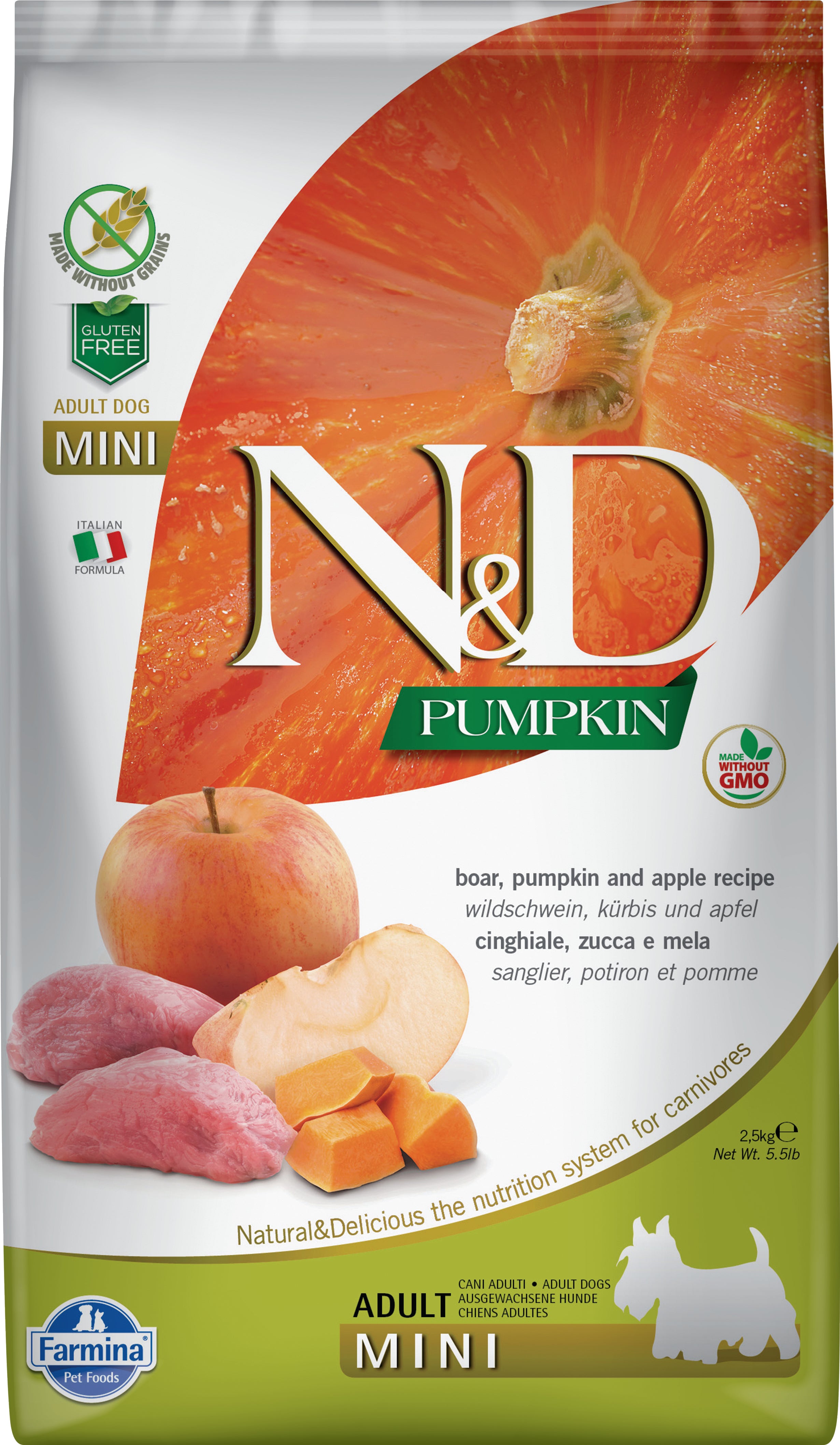 Farmina N&D Grain-Free Dry Dog Food with Pumpkin & Boar - Mini Breed Formula for Digestive Health | Perfect for Small Dogs with Sensitive Stomachs