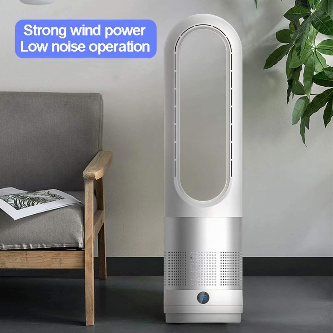 18 Inch Bladeless Tower Fan - Ultra Quiet, Leafless Household & Desktop Electric Fan with Remote Control & Oscillation - Perfect for Summer, Bedroom, Office (Silver) | Stay Cool in Home, Office & Dorm Rooms