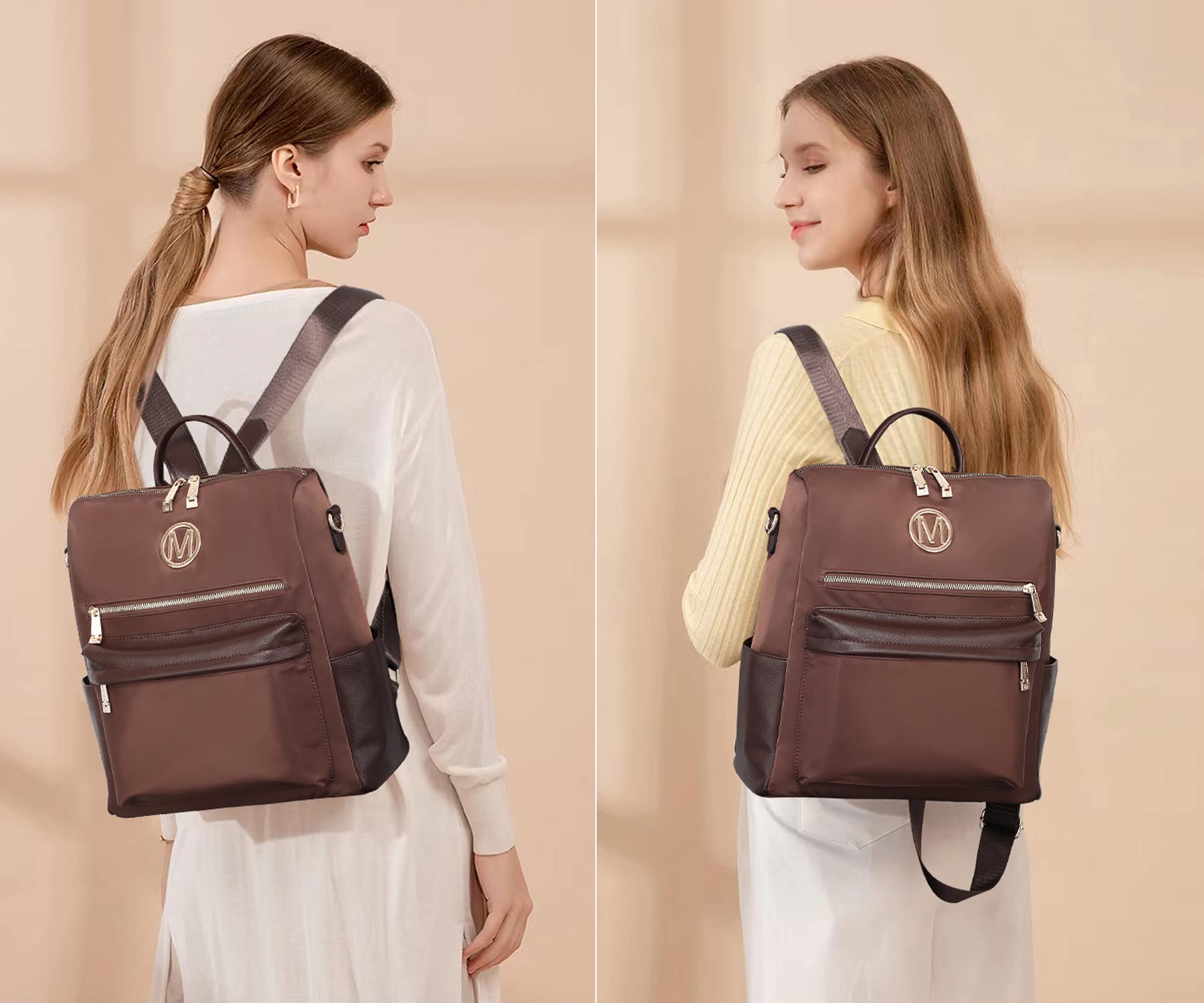 MKP COLLECTION Women's Convertible Nylon Backpack Purse - Large Designer Travel Shoulder Bag & Handbag 2-Piece Set for Work, Gym & Weekend Getaways