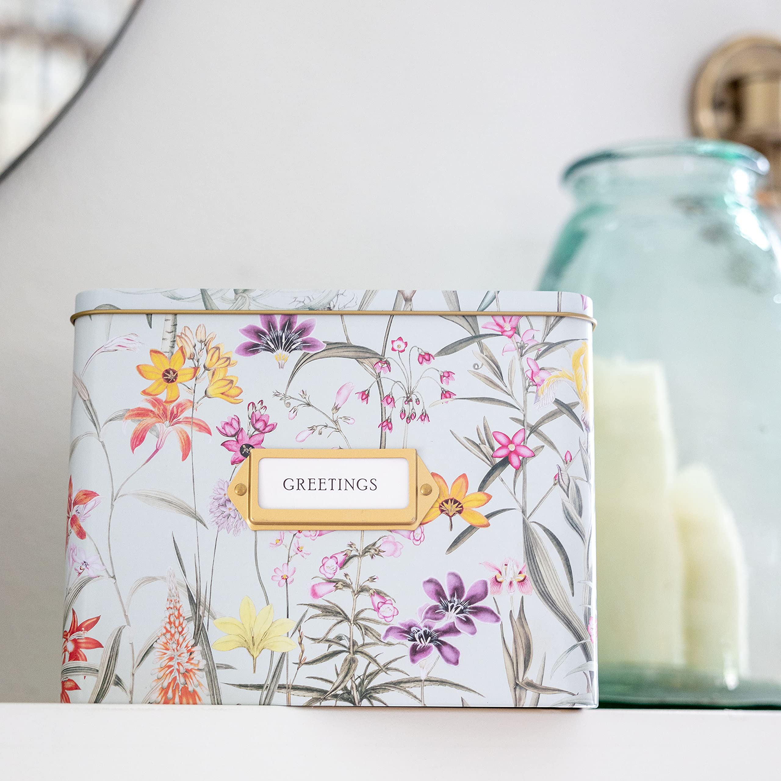 Greeting Card Organizer Box with Dividers - Holds Cards & Envelopes | Birthday, Thank You & Holiday Card Storage | Perfect for Home, Office & Craft Room Organization (Botanical Design)