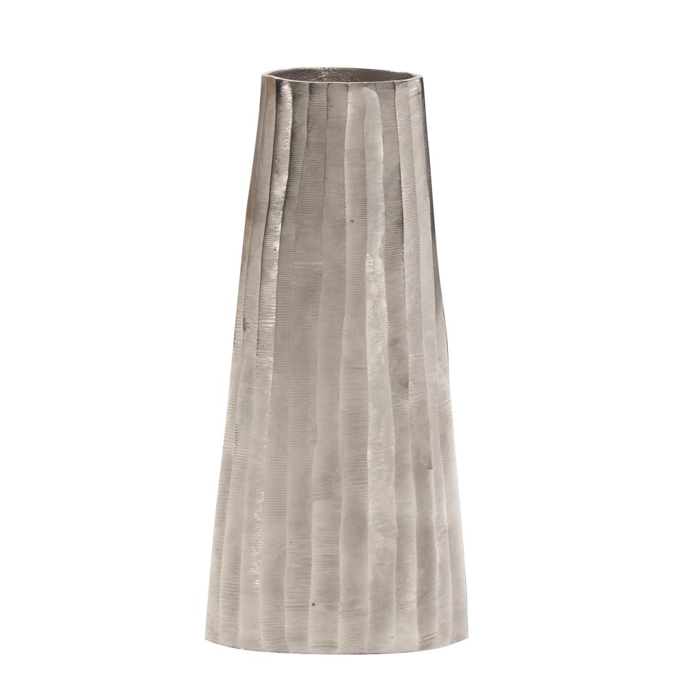 Howard Elliott Chiseled Metal Decorative Flower Vase - Silver Textured Centerpiece for Dining Table, Living Room & Home Decor (8
