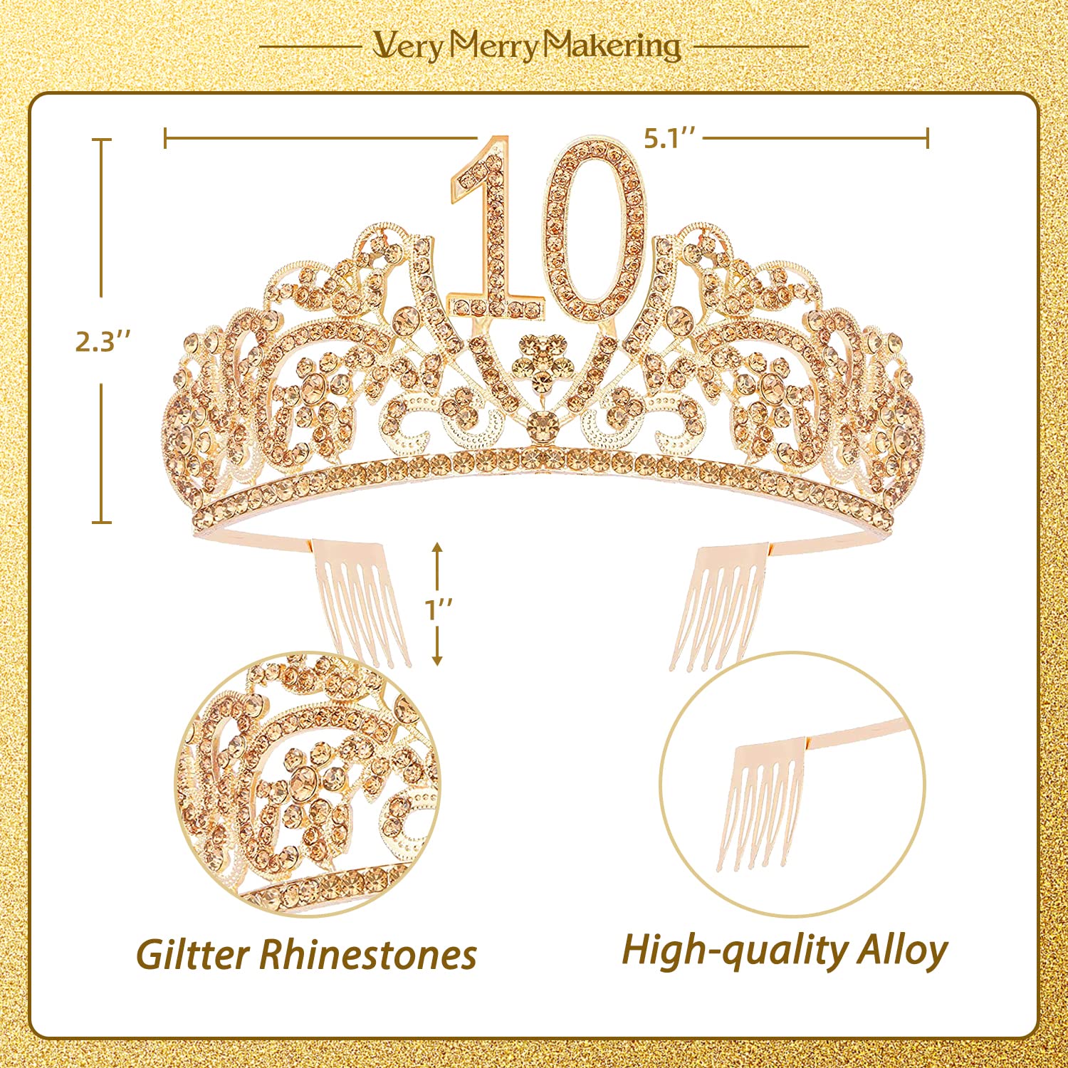 10th Birthday Tiara Sash Set - Sparkling Princess Crown & Birthday Sash for Girls - Perfect for 10th Birthday Parties, Photo Shoots & Special Celebrations