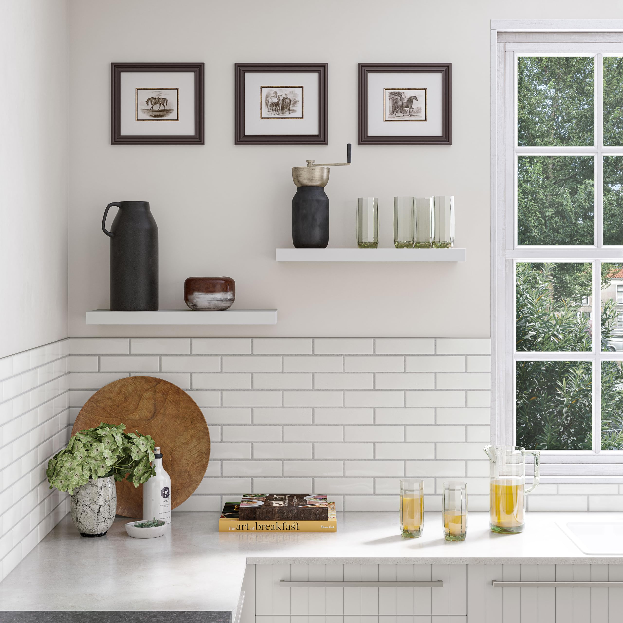 Ballucci Floating Shelves Set of 2 - 24 Inch White Wood Wall Shelves with Invisible Brackets - 6 Inch Depth - Perfect for Bathroom Storage, Living Room Decor, Bedroom Organization & Kitchen Display - Sturdy & Stylish Home Shelving Solution