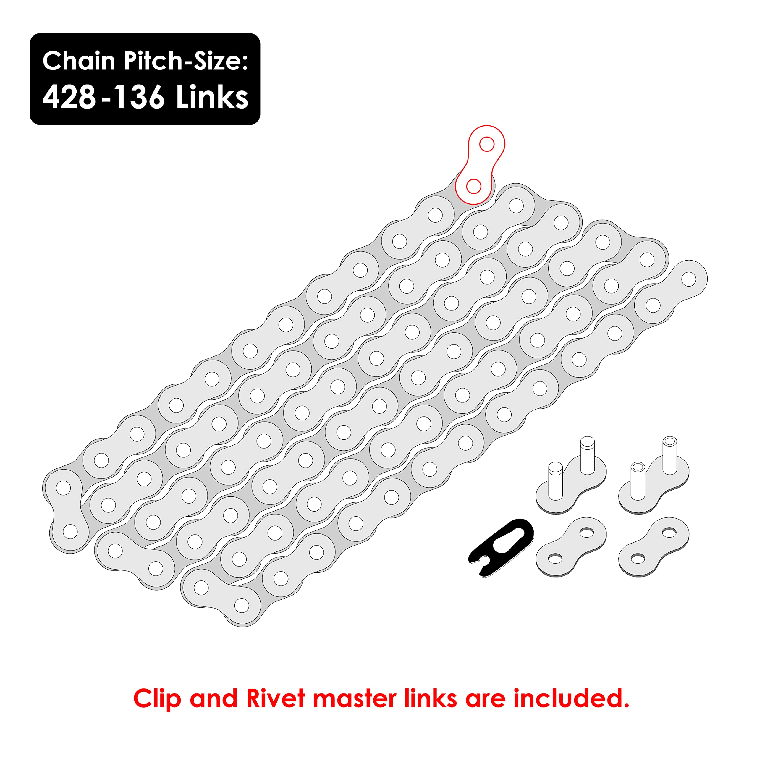 Caltric Drive Chain Replacement for Yamaha RT180 RT 180 RT-180 1993-1998 - Durable Motorcycle Chain for Off-Road & Trail Riding