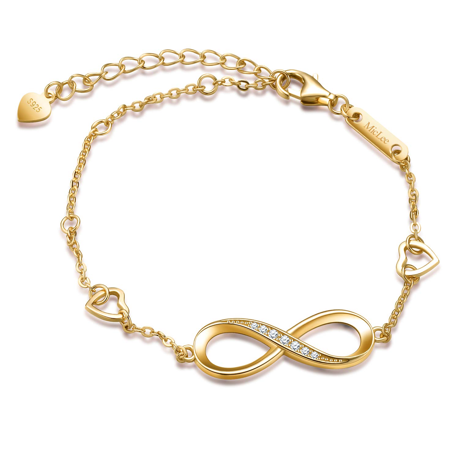 MicLee Women's 925 Sterling Silver Infinity Love Bracelet with Cubic Zirconia - Adjustable Charm Bangle for Everyday Wear, Gift Giving & Special Occasions