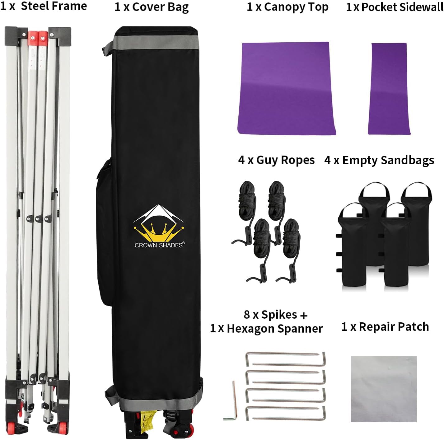 10x10 Pop Up Canopy Tent with Sidewalls & Pockets - Purple Instant Sun Shelter for Outdoor Events, Camping & Beach - Easy One-Person Setup & Portable Center Lock Design - Perfect for Picnics, Tailgating & Backyard Parties