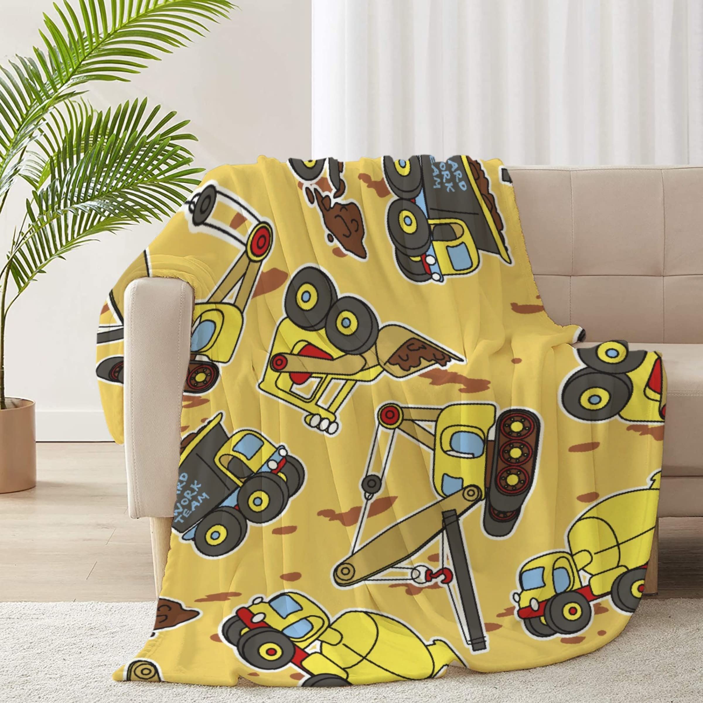 RICKYOUNG Excavator Truck Fleece Flannel Lightweight Blanket - Soft Plush Microfiber Throw Blanket for Couch, Bed & Sofa - 120x90 Inches Oversized Cozy Blanket for Family Movie Nights, Camping & Home Decor