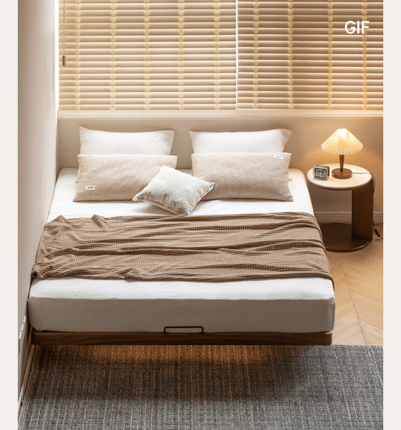Solid Wood Platform Bed Frame - Black Walnut & Oak Queen Size, Floating Design, No Headboard - Perfect for Modern Bedrooms, Minimalist Lofts & Small Spaces