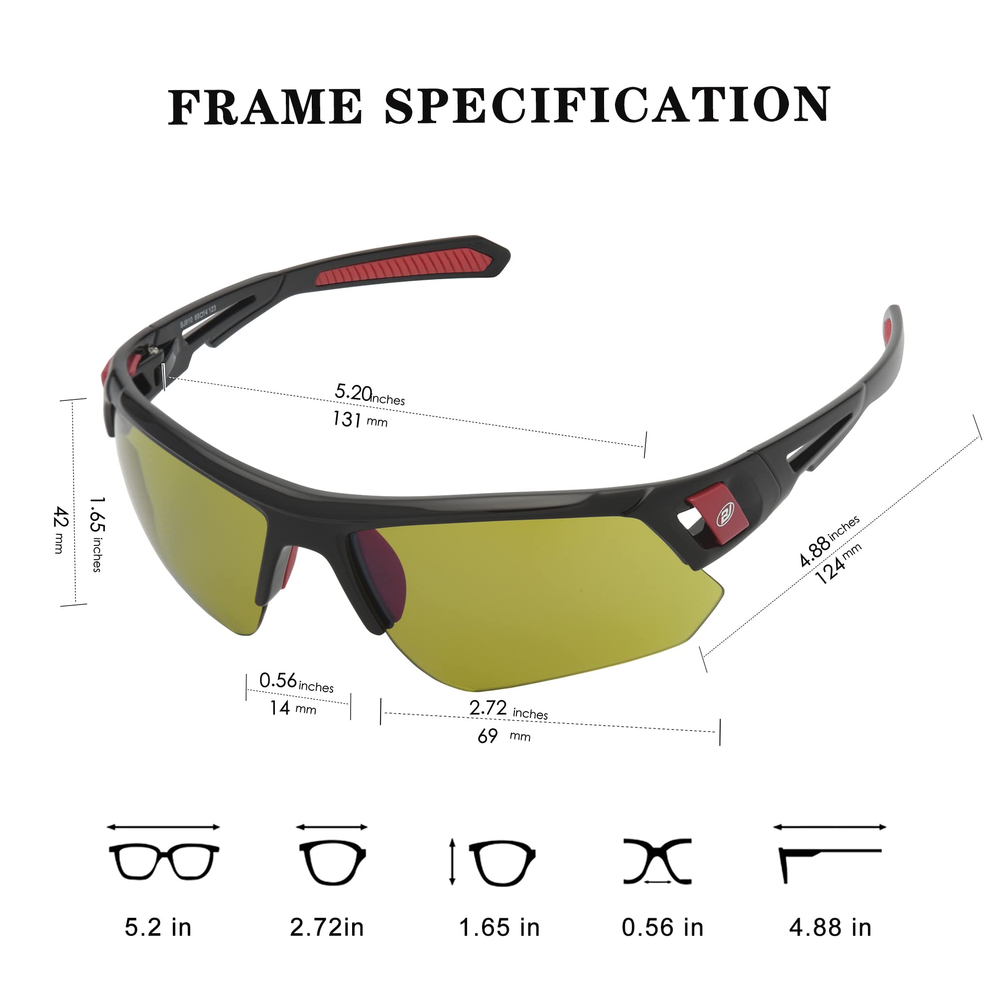 BLAITEJUS Golf Sunglasses for Men & Women - UV400 Protection Wrap Sports Sunglasses with Semi-Rimless Design - Perfect for Golfing, Running, Cycling & Outdoor Activities