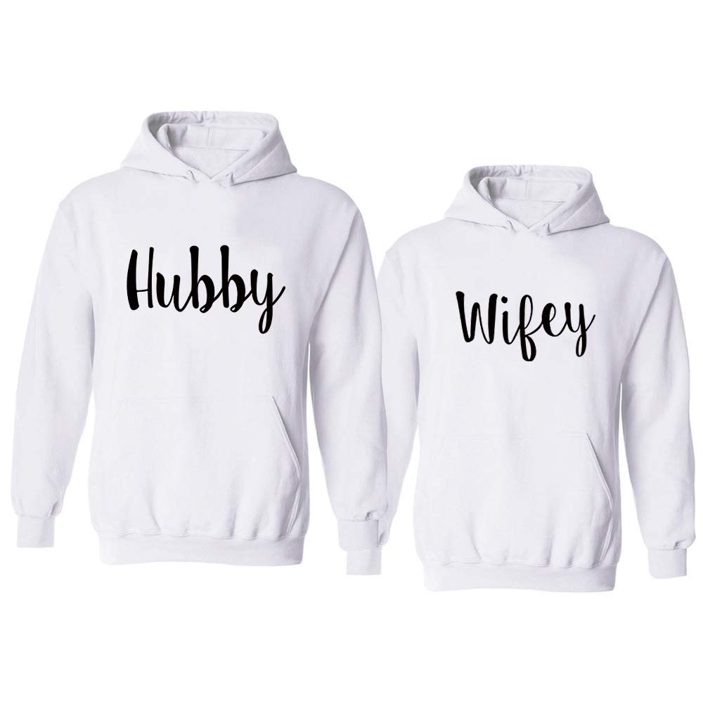 Funny Matching Couple Hoodies Set - Hubby & Wifey Pullover Sweatshirts for Honeymoon, Anniversary & Valentine's Day Gifts - Cozy Couple Outfits for Date Night & Winter Cuddles