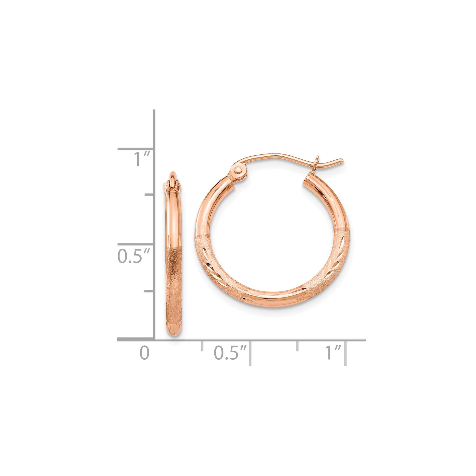 14K Rose Gold Lightweight Satin Diamond Cut Hoop Earrings for Women - Elegant Everyday Jewelry for Work, Date Night & Special Occasions