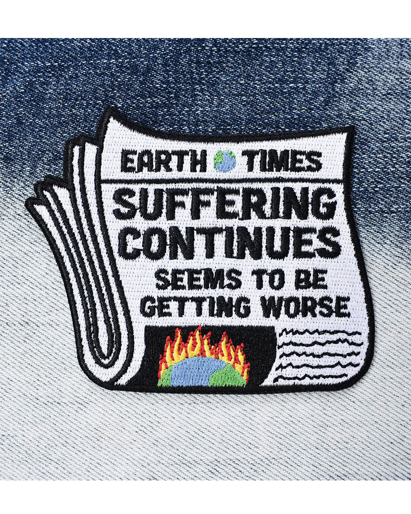 Suffering Continues Embroidered Iron-On Patch - Motivational & Inspirational Sew-On Badge for Jackets, Bags, Hats - Perfect for DIY Crafts, Punk Fashion, and Personalizing Your Style