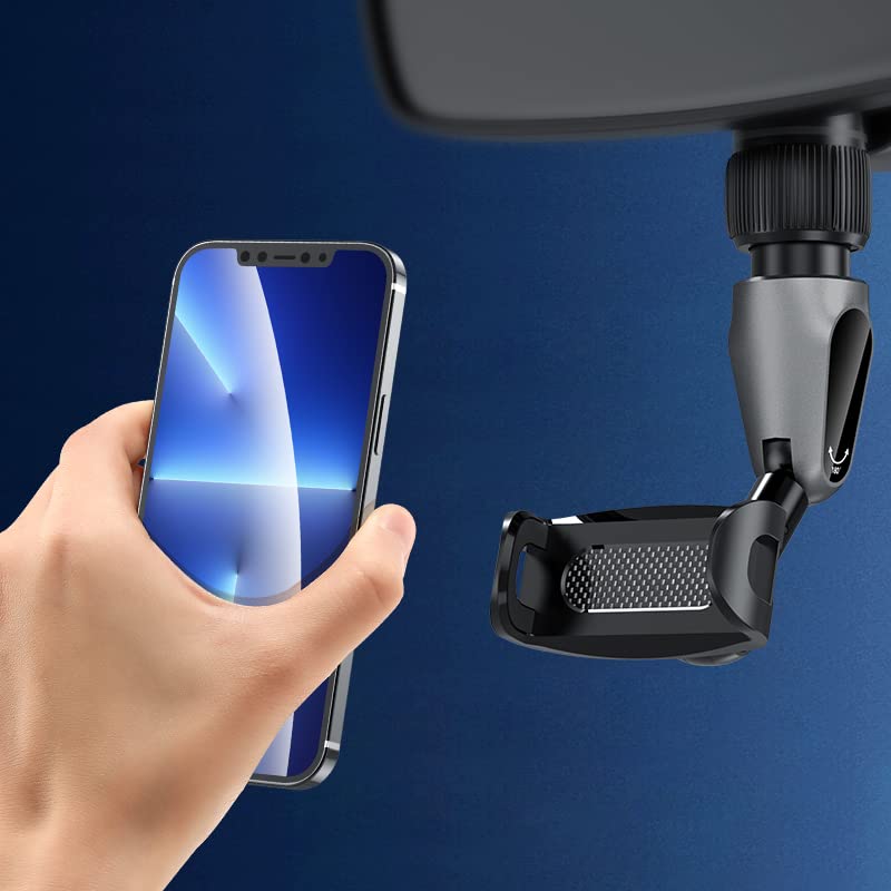 360° Rotatable & Retractable Universal Car Phone Mount - Rearview Mirror Phone Holder for iPhone & Android - Perfect for GPS Navigation, Hands-Free Calls & Ride-Sharing Drivers