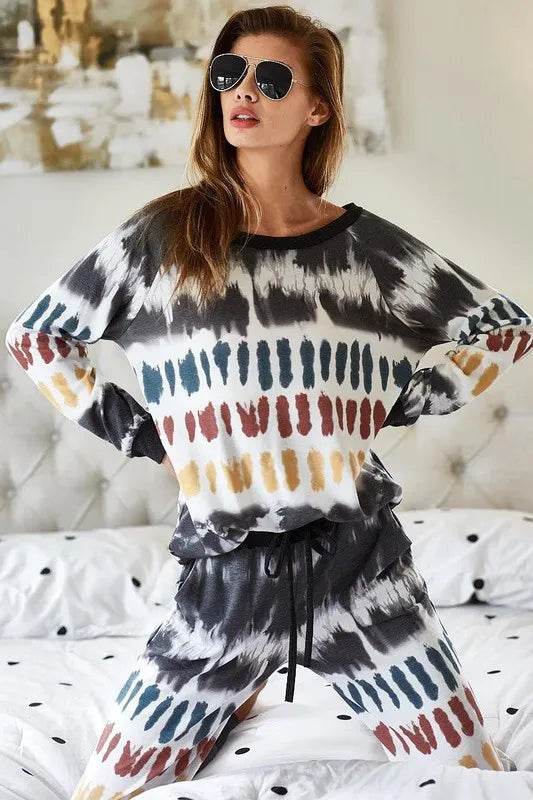 BiBi Tie Dye Print French Terry Top - Trendy Women's Casual Short Sleeve T-Shirt for Summer Outfits, Beach Wear & Lounge