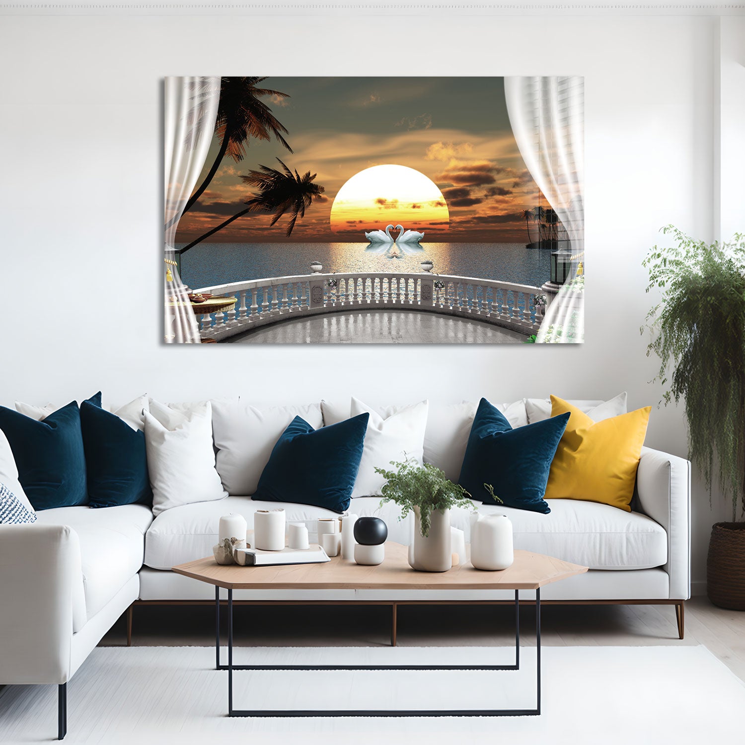 Sunset in Balcony - Premium Wall Art Canvas Print for Home & Office Decor - Perfect for Living Room, Bedroom or Gift