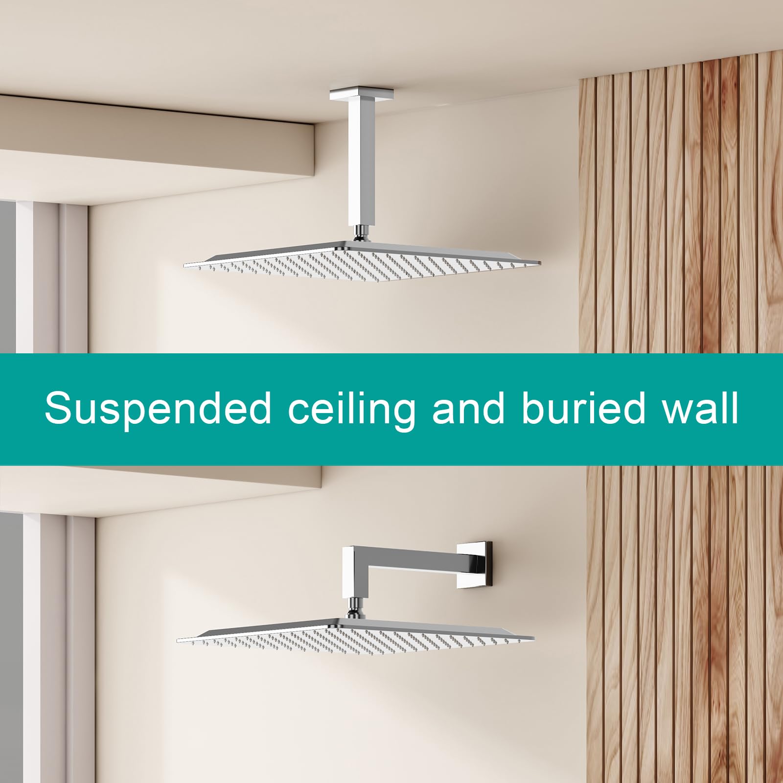 Premium All-Metal Rainfall Shower Head - Chrome Finish, 16 Inch - Universal Fit for Any Bathroom Decor - Perfect for Spa-Like Luxury Showers & Modern Bathroom Upgrades