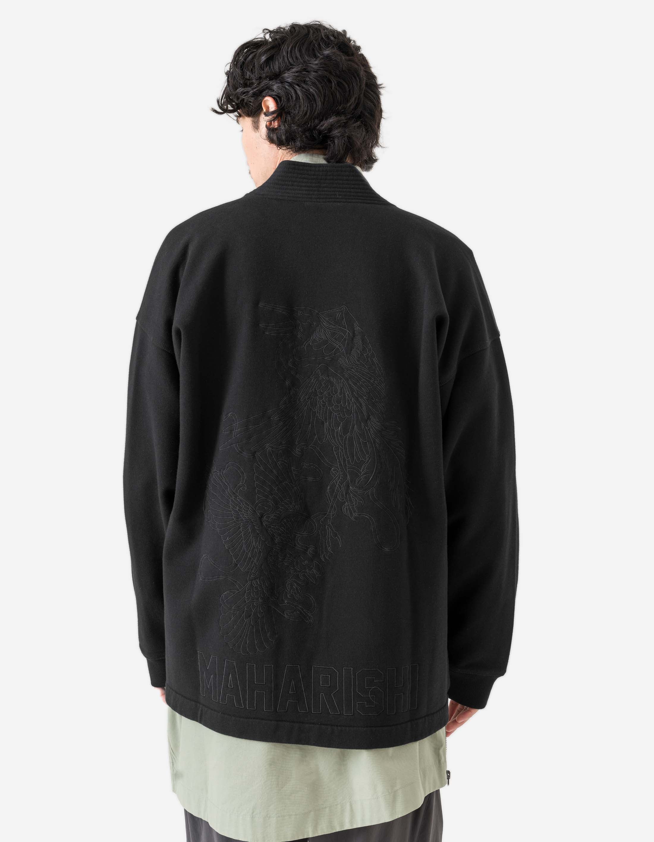 Black Crow & Heron Print Sweat Kimono - Japanese Style Loungewear for Men & Women - Perfect for Yoga, Meditation, and Relaxation at Home