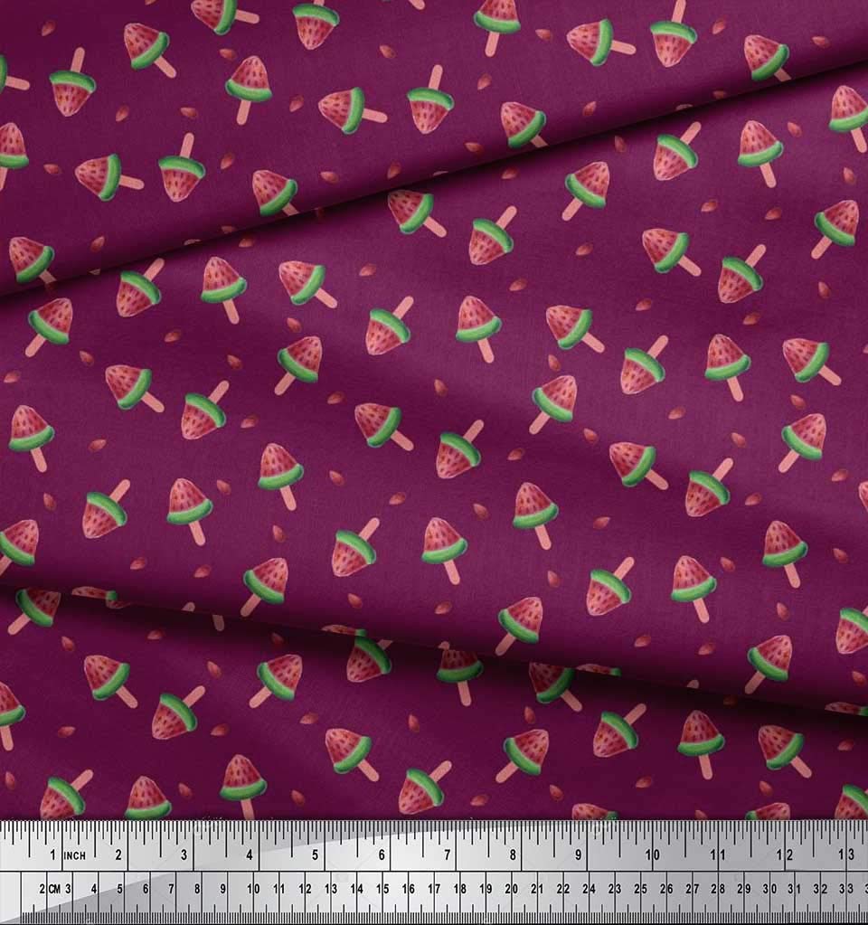 Soimoi Japan Crepe Satin Fabric - Seeds & Watermelon Fruits Print - 42 Inch Wide by Yard - Perfect for DIY Dresses, Quilting, and Home Decor Projects
