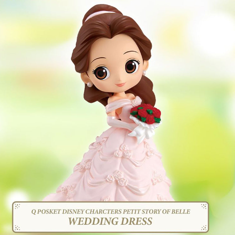Disney Q Posket Petit Belle Wedding Dress Figure - Cute Collectible Anime Statue for Disney Fans, Home Decor, and Gift Giving - Perfect for Display, Themed Parties, and Disney Collections