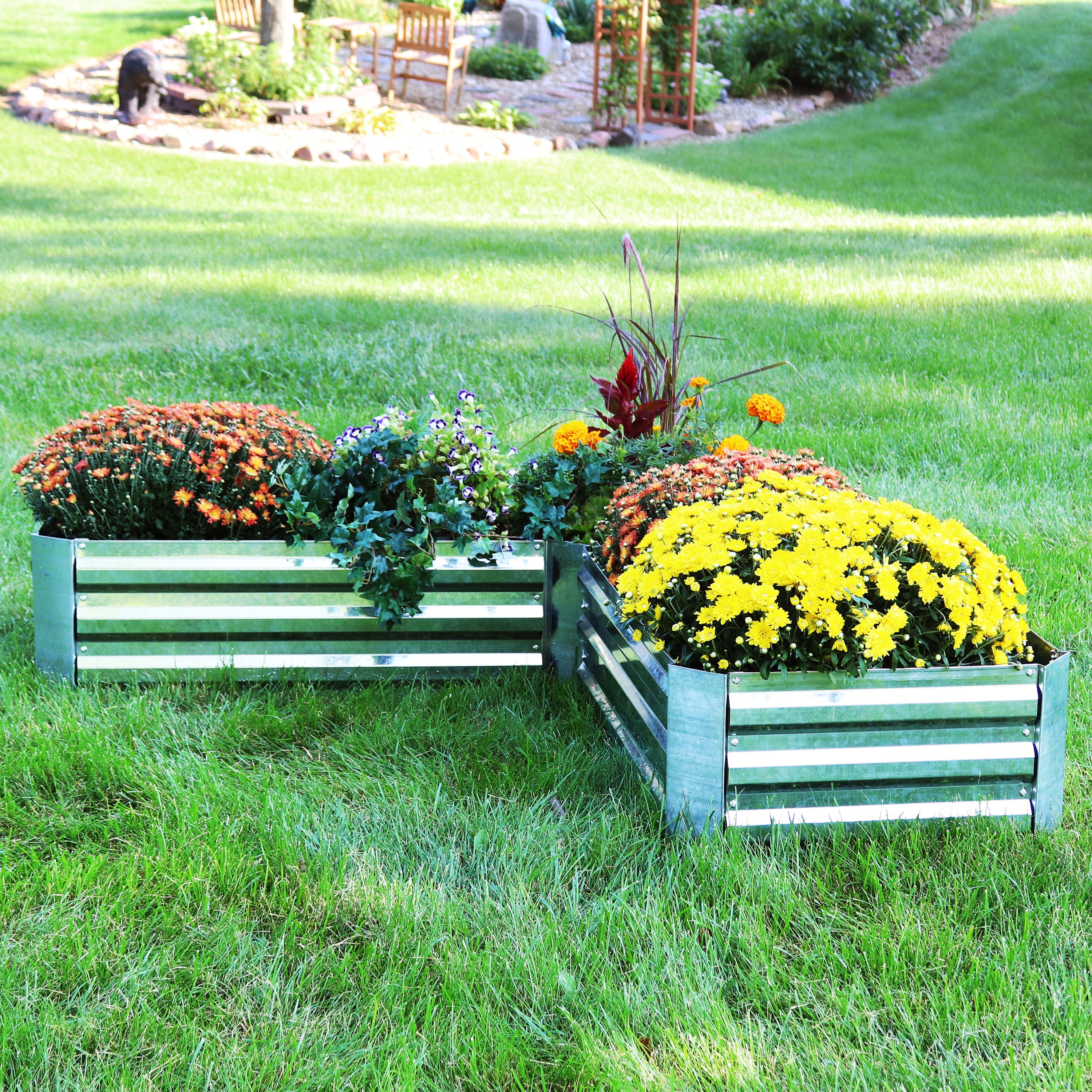 L-Shaped Galvanized Steel Raised Garden Bed Kit - Outdoor Gardening Planter Box for Vegetables, Flowers & Herbs - Perfect for Backyard, Patio & Urban Gardening