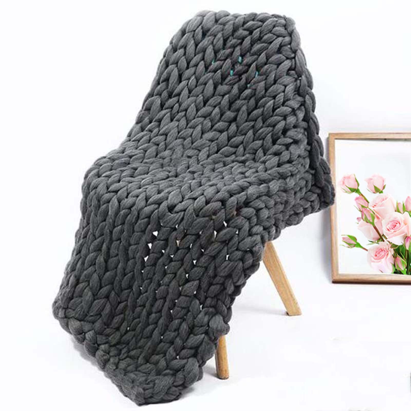 Chunky Knit Blanket 39x47 Inches - Super Soft Handmade Knitted Throw - Warm Cozy Blanket for Sofa, Bed & Home Decor - Machine Washable - Perfect for Living Room, Bedroom & Gift Giving