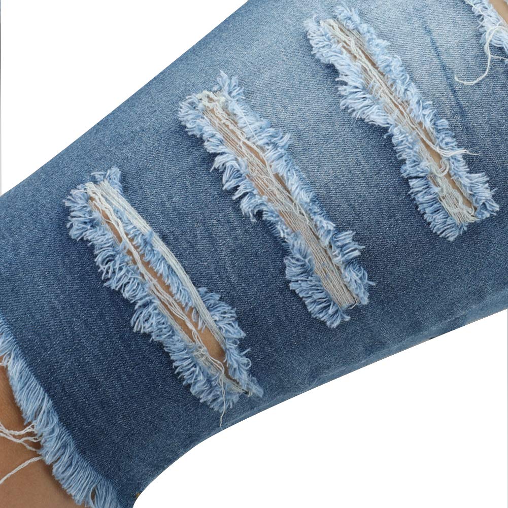THUNDER STAR Women's Ripped Denim Bermuda Shorts - Distressed Knee-Length Stretch Jeans Shorts for Casual Wear & Summer Outfits