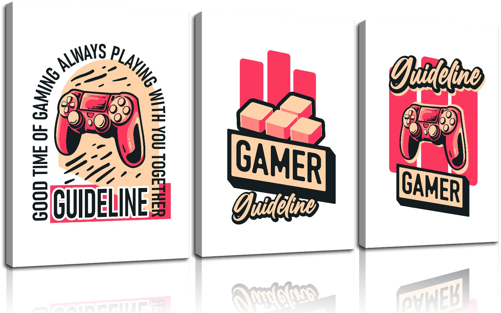Mistyefly 3-Piece Video Game Room Decor Set - Gamer Themed Canvas Wall Art Prints for Bedroom & Playroom - Ready to Hang (20''W x 28''H) - Perfect for Gaming Enthusiasts & Boys Room Decor