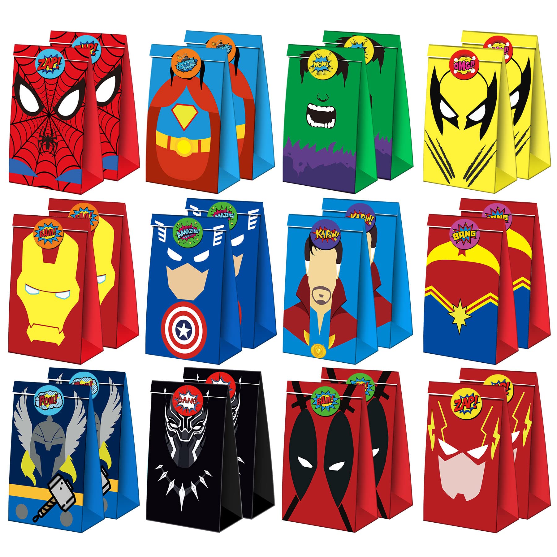 24Pcs Superhero Party Gift Bags - Kids Birthday Party Supplies, Favor Packs for Boys & Girls, Paper Goodie Bags for Hero Themed Decorations - Perfect for Superhero Birthday Parties, School Events & Favor Giveaways