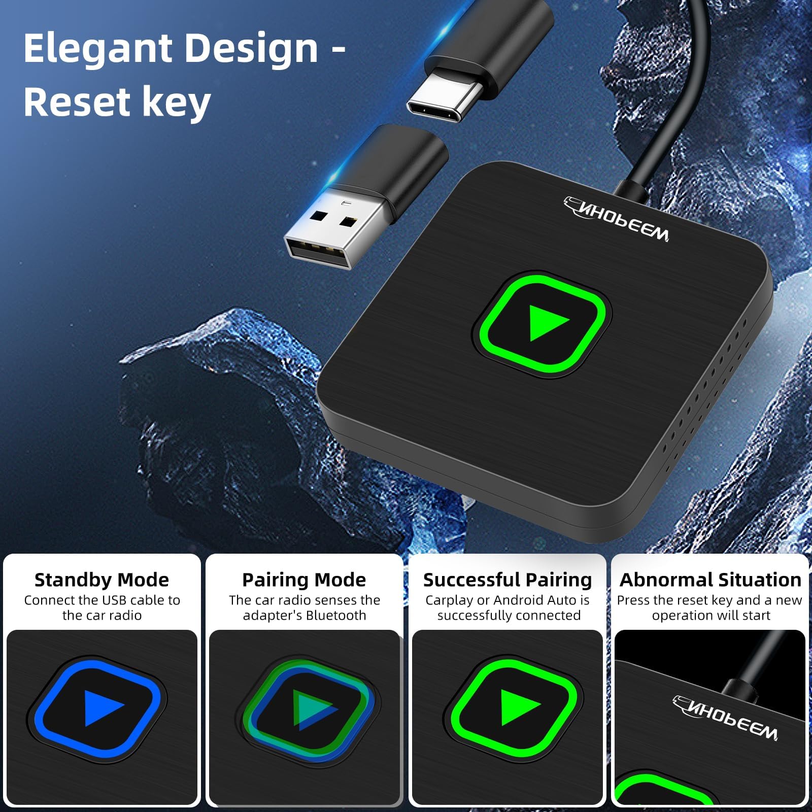 NHOPEEW Wireless CarPlay Adapter - Plug & Play CarPlay Dongle for All Factory Wired CarPlay Cars (iOS 12+ Compatible) - Seamless Wireless Control for iPhone - Perfect for Commuting, Road Trips & Hands-Free Driving