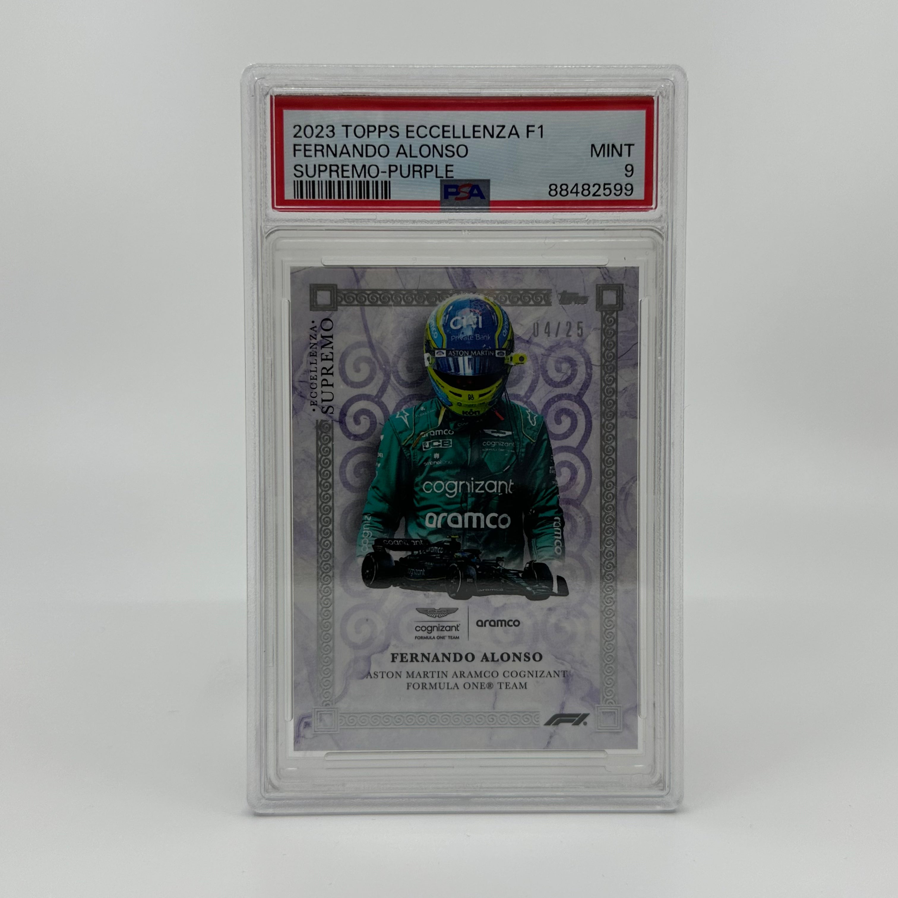 2023 Fernando Alonso Eccellenza Supremo PSA 9 Purple 04/25 - Rare Trading Card for Collectors & Sports Memorabilia Fans - Perfect for Display, Investment & Card Games