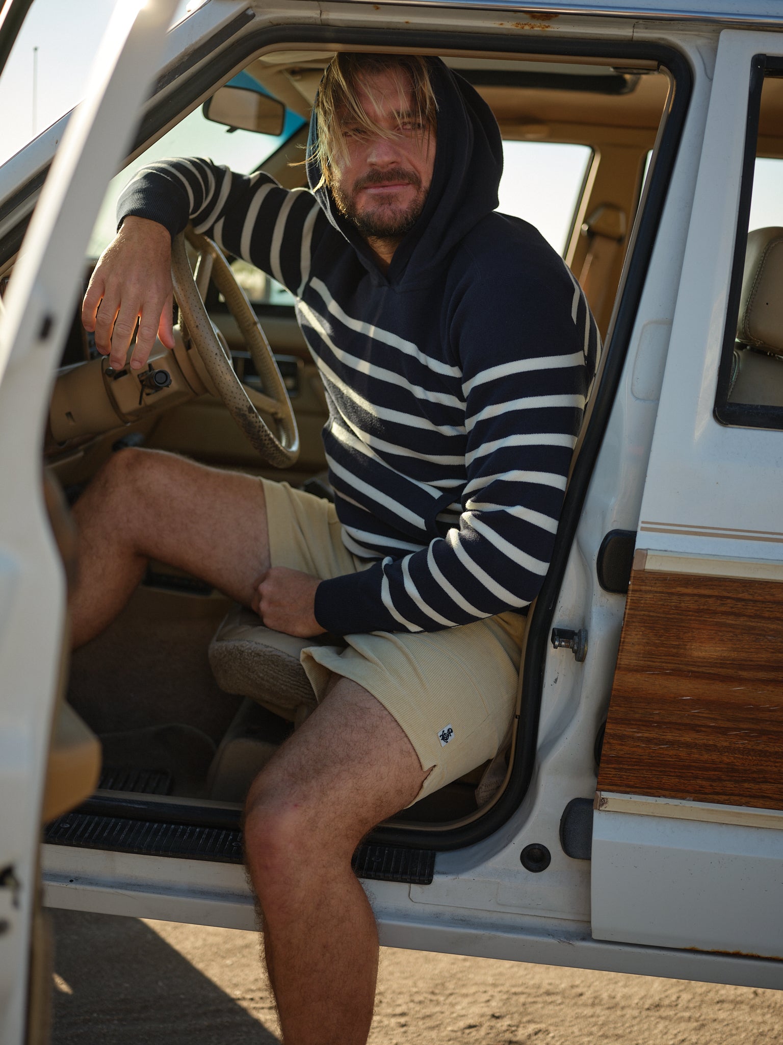 Wharf Knit Hoodie for Men & Women - Navy & White Striped Pullover Sweatshirt - Cozy Casual Wear for Fall & Winter - Perfect for Outdoor Activities & Lounge