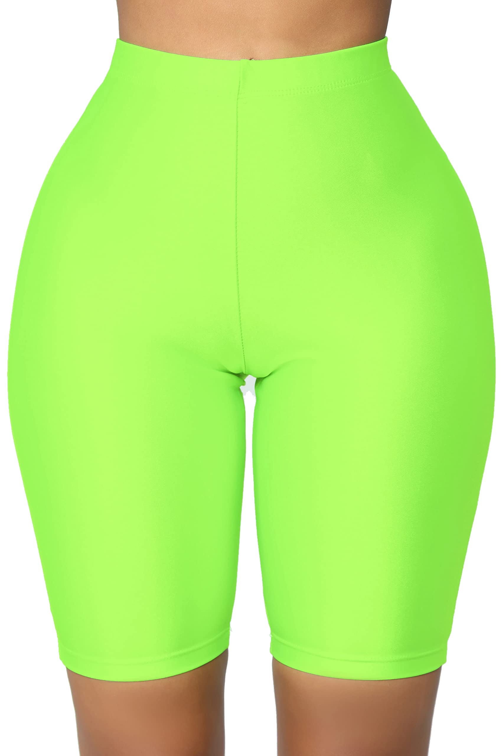 High-Waisted Shiny Neon Biker Shorts for Women - Yoga Running Workout Activewear Knee-Length Leggings for Gym, Cycling & Dance
