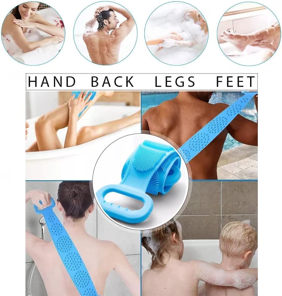 Dual-Sided Silicone Body Scrubber for Shower - 80cm Exfoliating Bath Belt with Strap for Full Body Washing & Massage | 100% Back Cleaning Coverage | Includes Bathing Foam | Perfect for Spa, Home Use & Travel