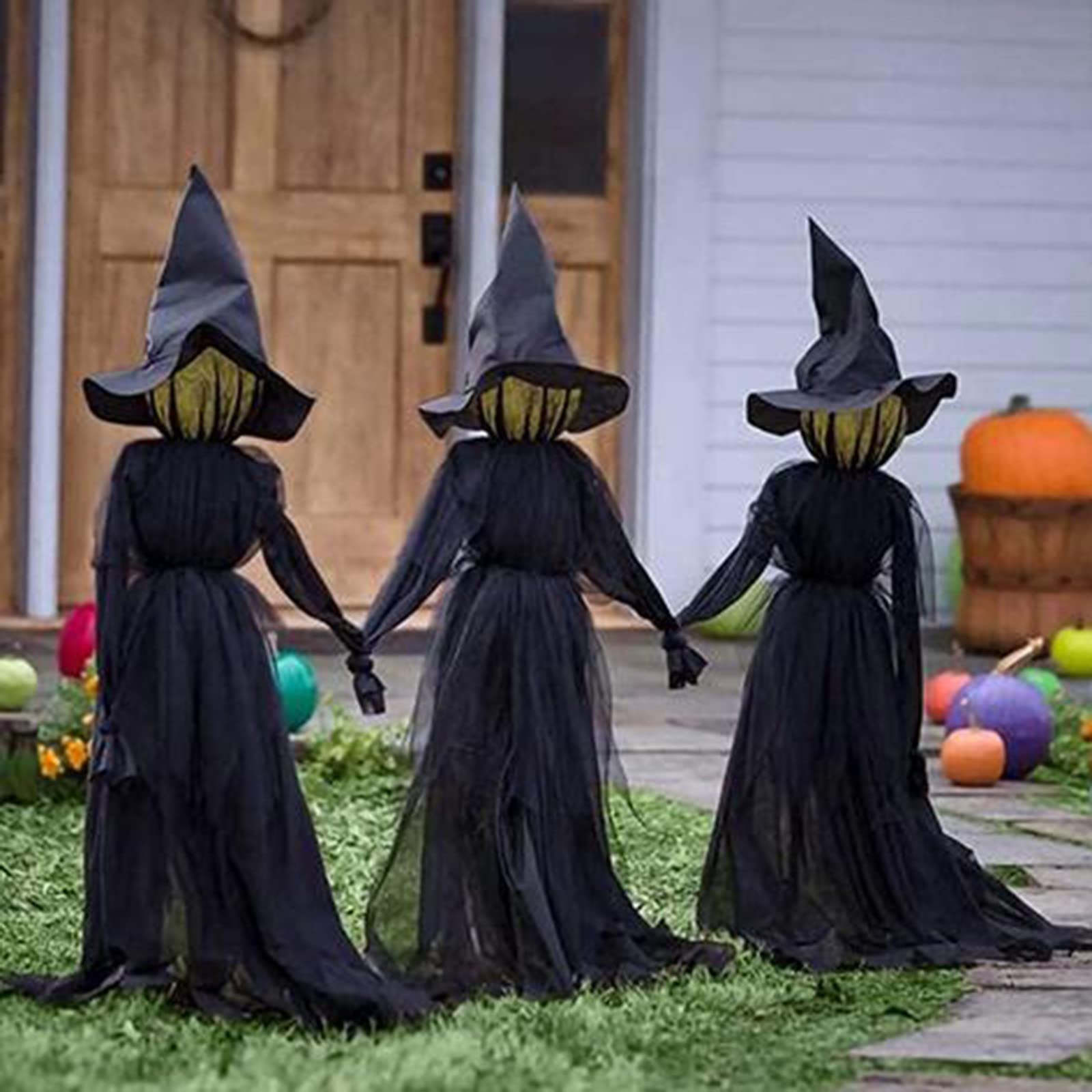 Light Up Halloween Decorations Outdoor - 3 Pack Scary Standing Witches with Stakes, Screaming Witch Yard Decor for Home, Garden & Party | Perfect for Front Yard Displays, Haunted House Themes & Spooky Outdoor Lighting