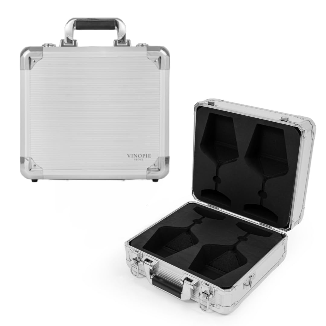 Premium Aluminum Hard Shell Travel Case for Wine Glasses – Durable Silver Protective Holder with EVA Foam Inserts, Fits Zalto/Spiegelau/Gabriel Gold Series/Josephine Stemware (Perfect for Gifts, Wine Tasting & Travel Protection)