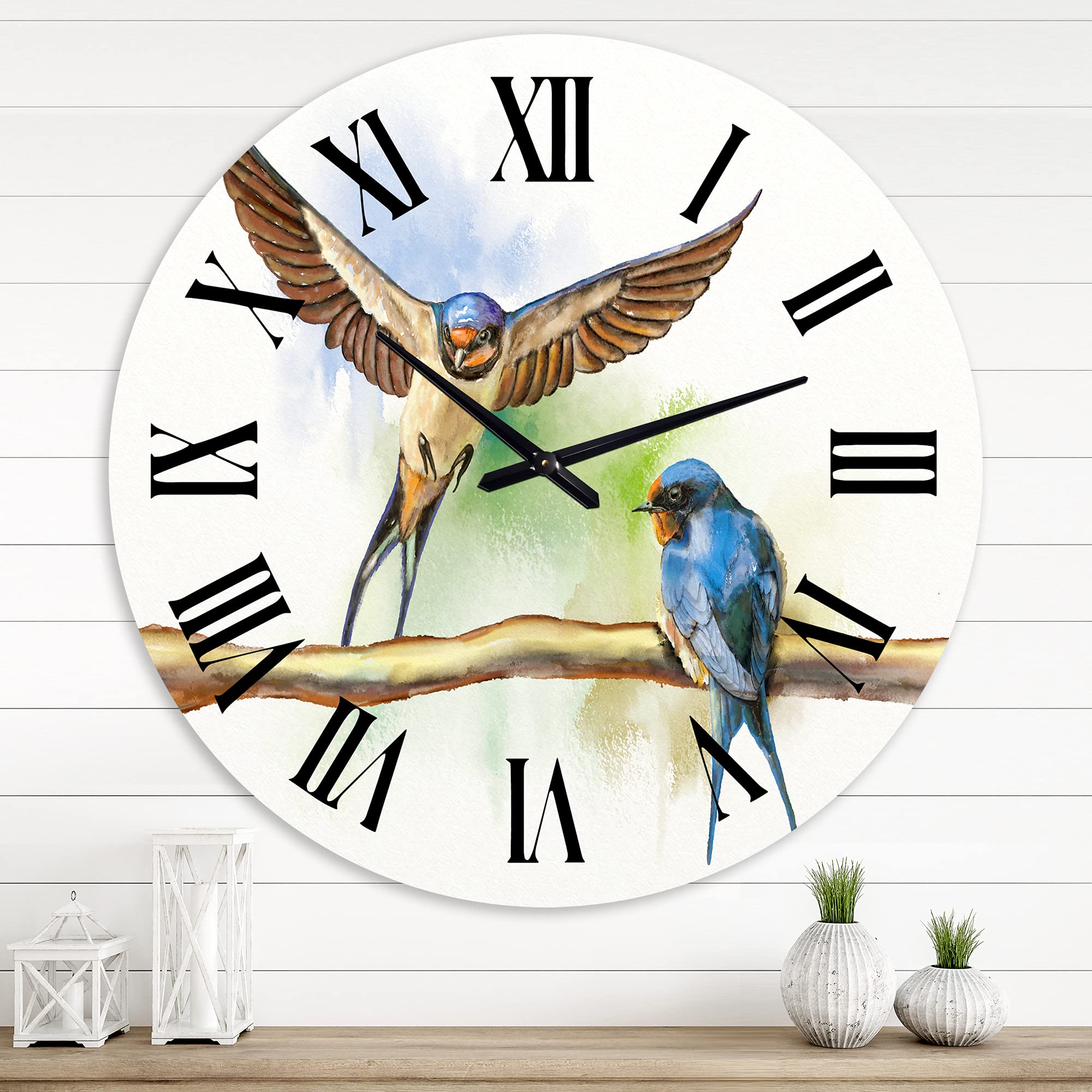 Farmhouse Wall Clock with Two Barn Swallows - Large Rustic Landscape Nature Wall Decor for Kitchen, Living Room & Bedroom | Perfect for Farmhouse, Cottage & Country Style Home Decor