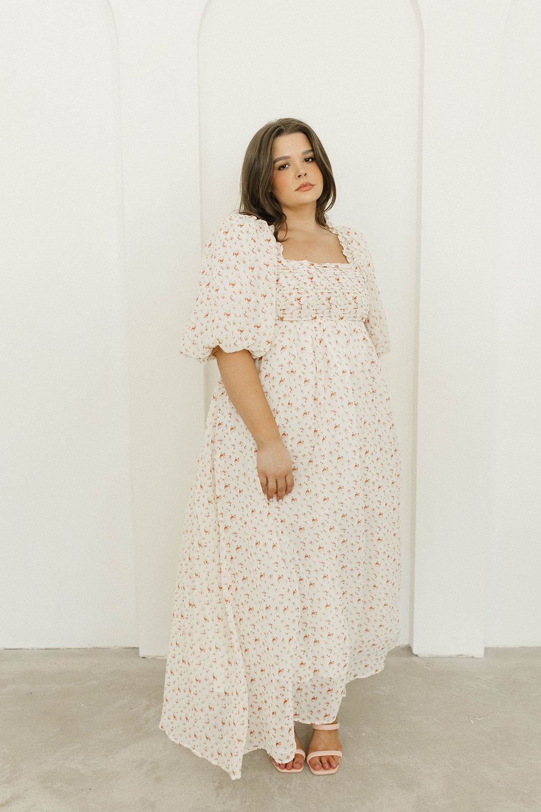 Melody Maxi Dress with Pleats & Bow Detail - Ivory Floral Print Maternity Dress | Bump Friendly & Inclusive Sizing (S-3XL) | Perfect for Weddings, Baby Showers & Summer Events