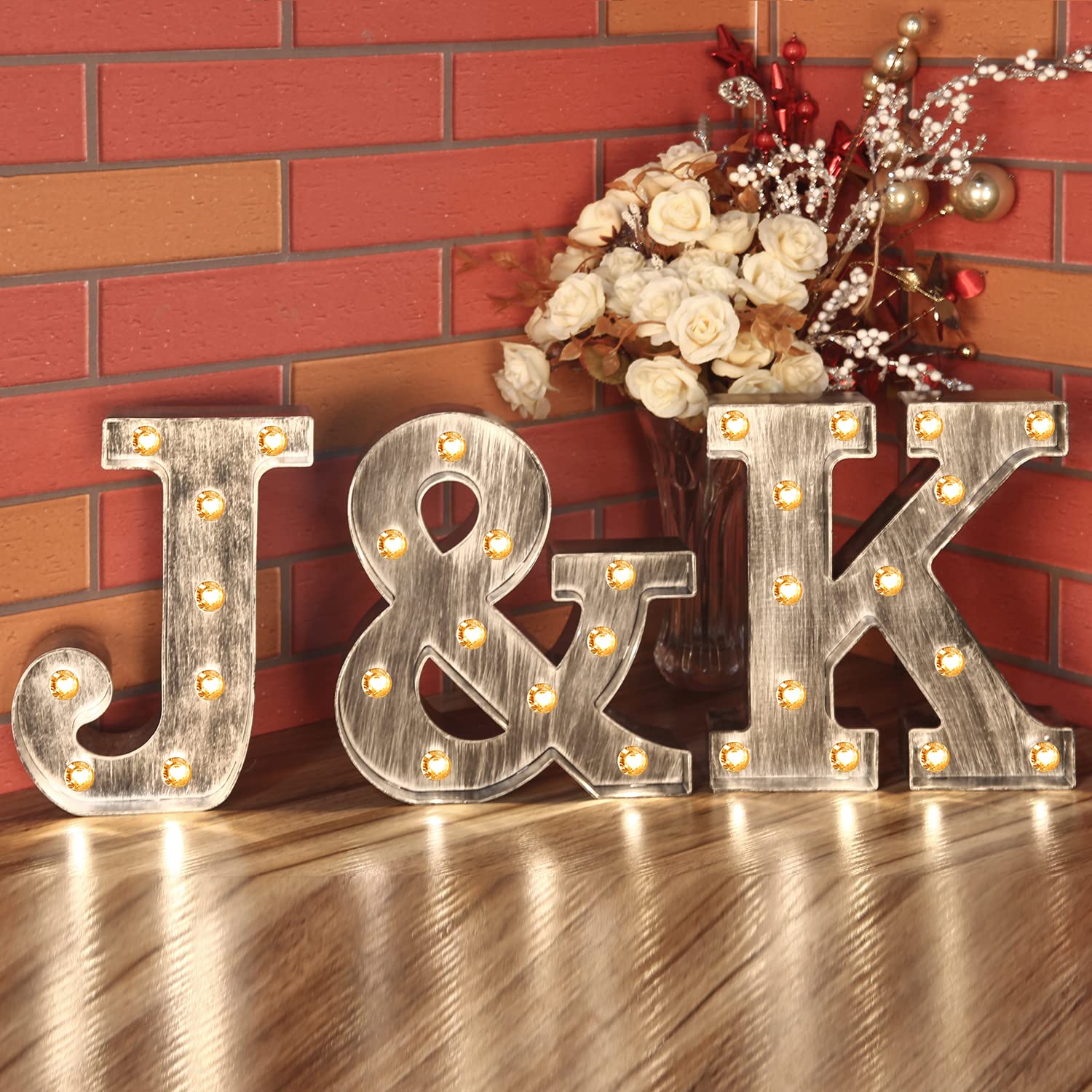 Brushed Silver Gray LED Letter Lights - Battery Powered Light Up Sign for Wedding, Birthday Party, Christmas Decor - Perfect for Home Bar, Night Light, and Festive Events